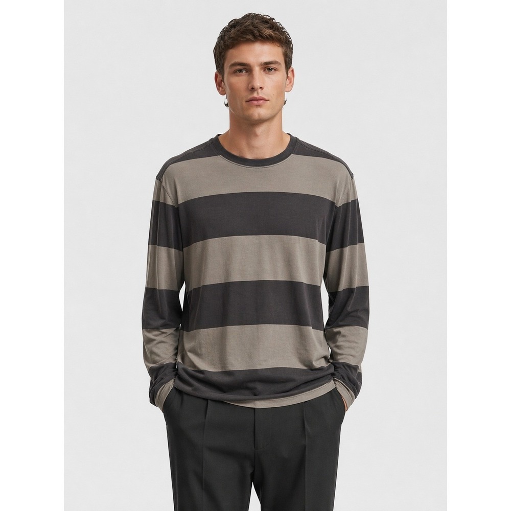 ATM Anthony Thomas Melillo Mens Rugby Stripe Jersey Long Sleeve Tee Grey L